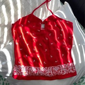 Red Paisley crop halter top